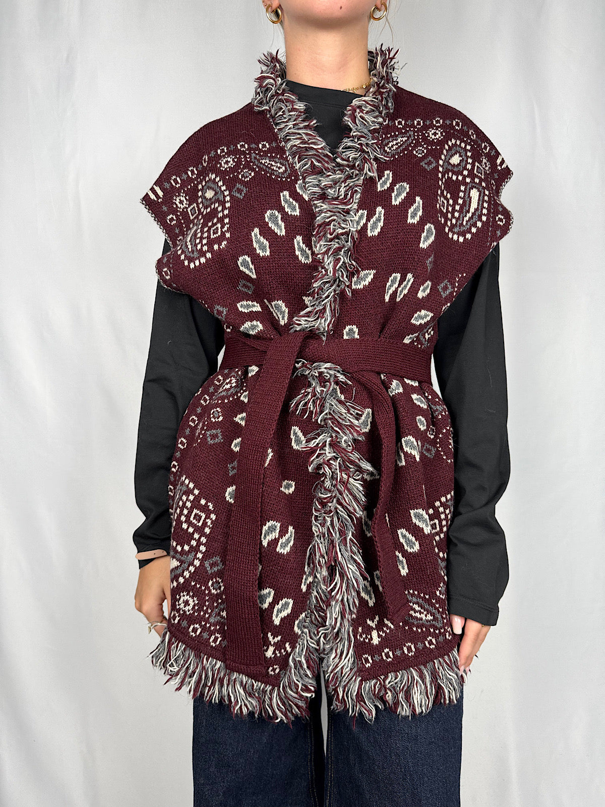 Cardigan Gilet Effetto Bandana Tensione-In Bordeaux