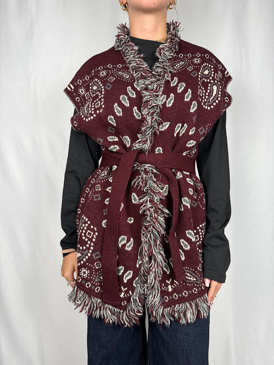 Cardigan Gilet Effetto Bandana Tensione-In Bordeaux