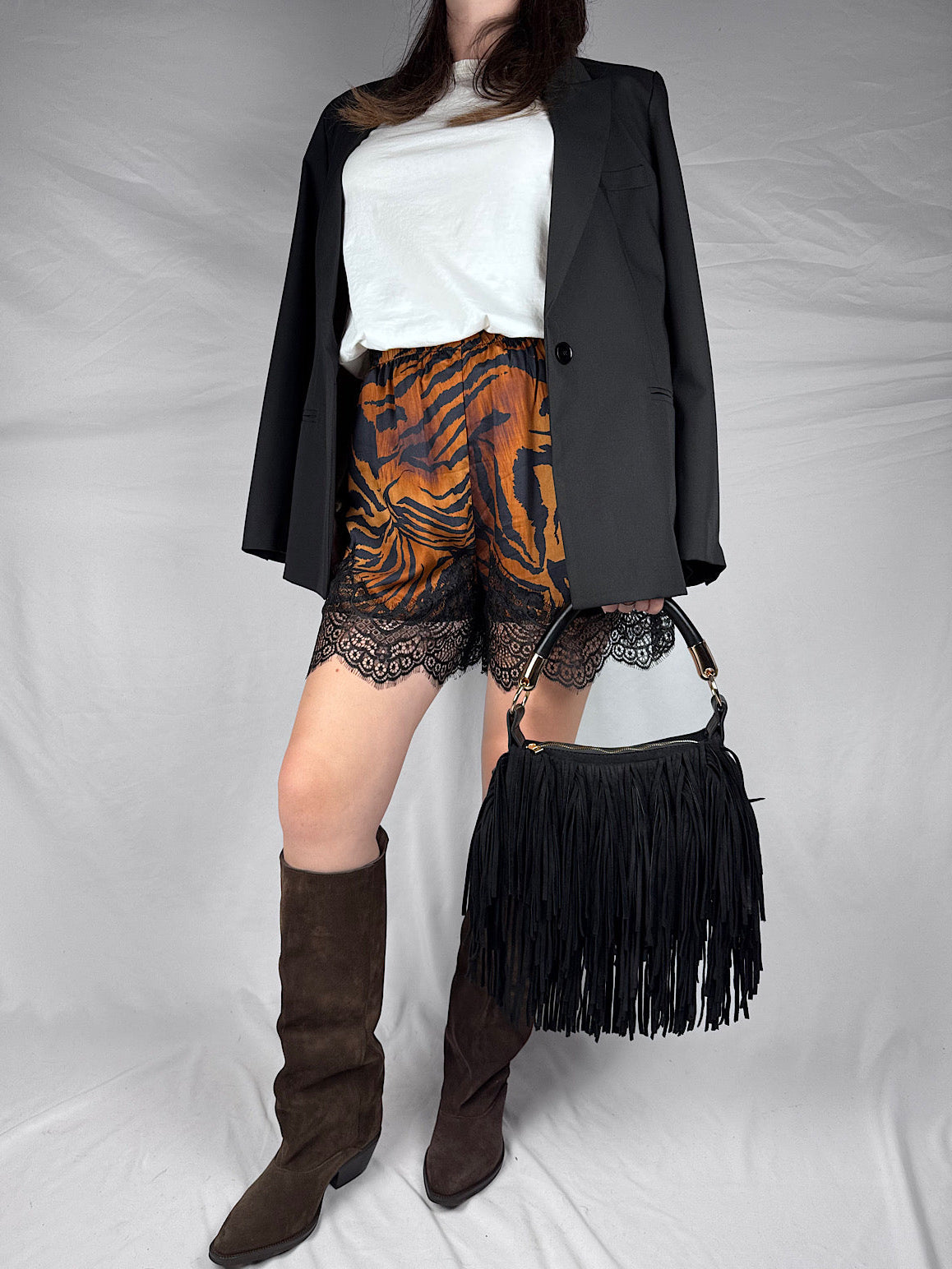 Shorts Pizzo Animalier Vicolo Nero/Bruciato