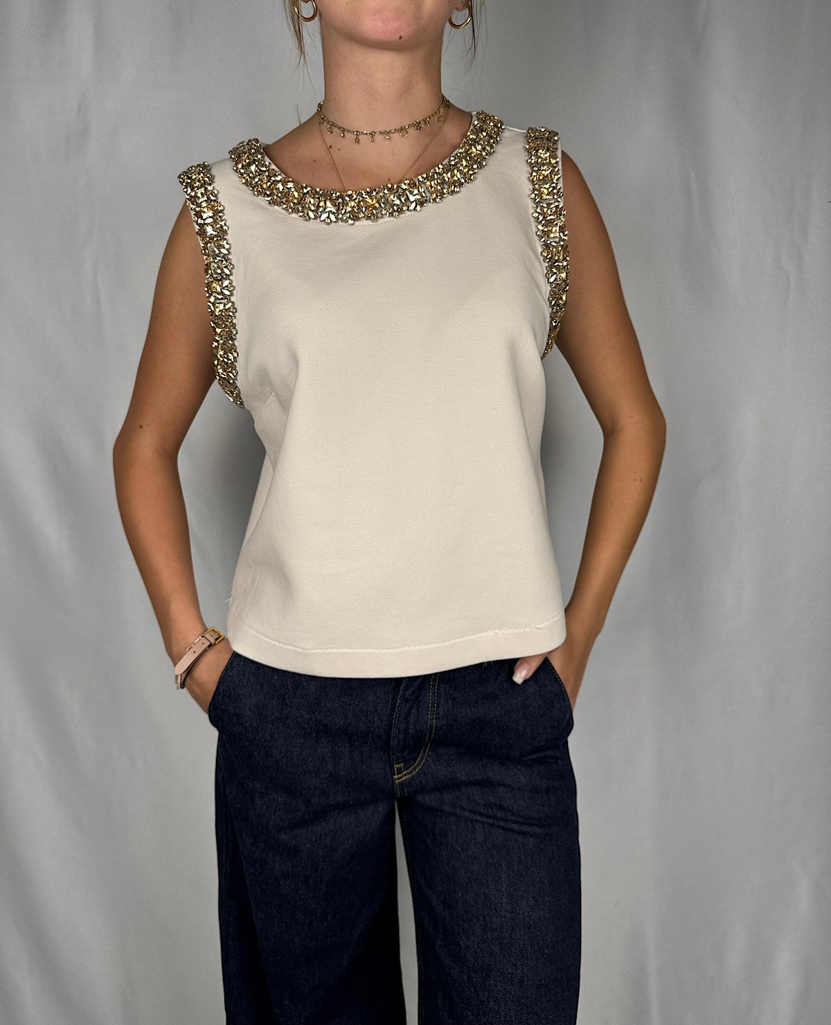 Canotta con Cabochon Tensione-In Panna