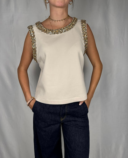 Canotta con Cabochon Tensione-In Panna