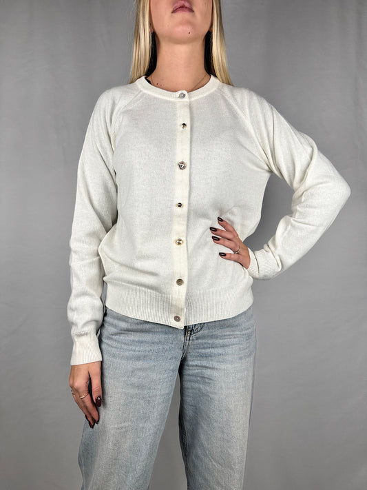 Cardigan Bottoni Gioiello Bianco Vicolo