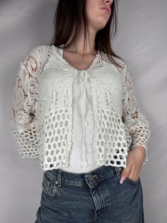 Cardigan Crochet Susy Mix  Bianco