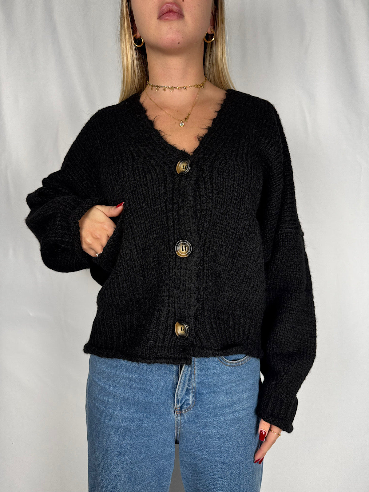 Maxi Cardigan con Bottoni Nero Vicolo