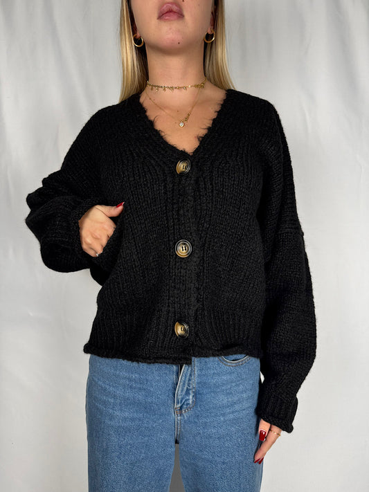 Maxi Cardigan con Bottoni Nero Vicolo