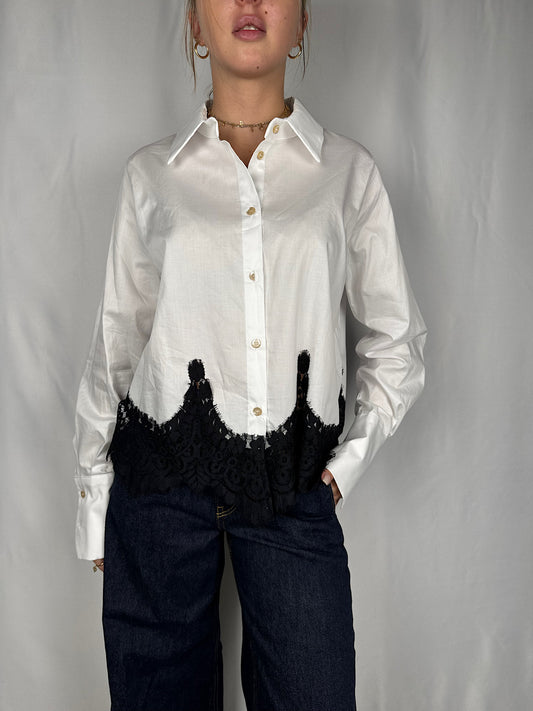 Camicia Oxford con Pizzo Bianco/nero Tensione-In