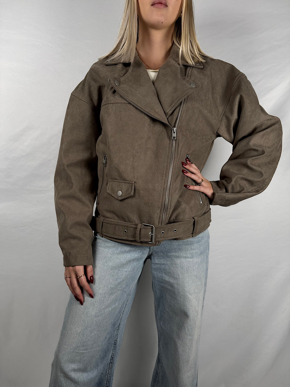 Giacca Biker Scamosciata Beige JJXX