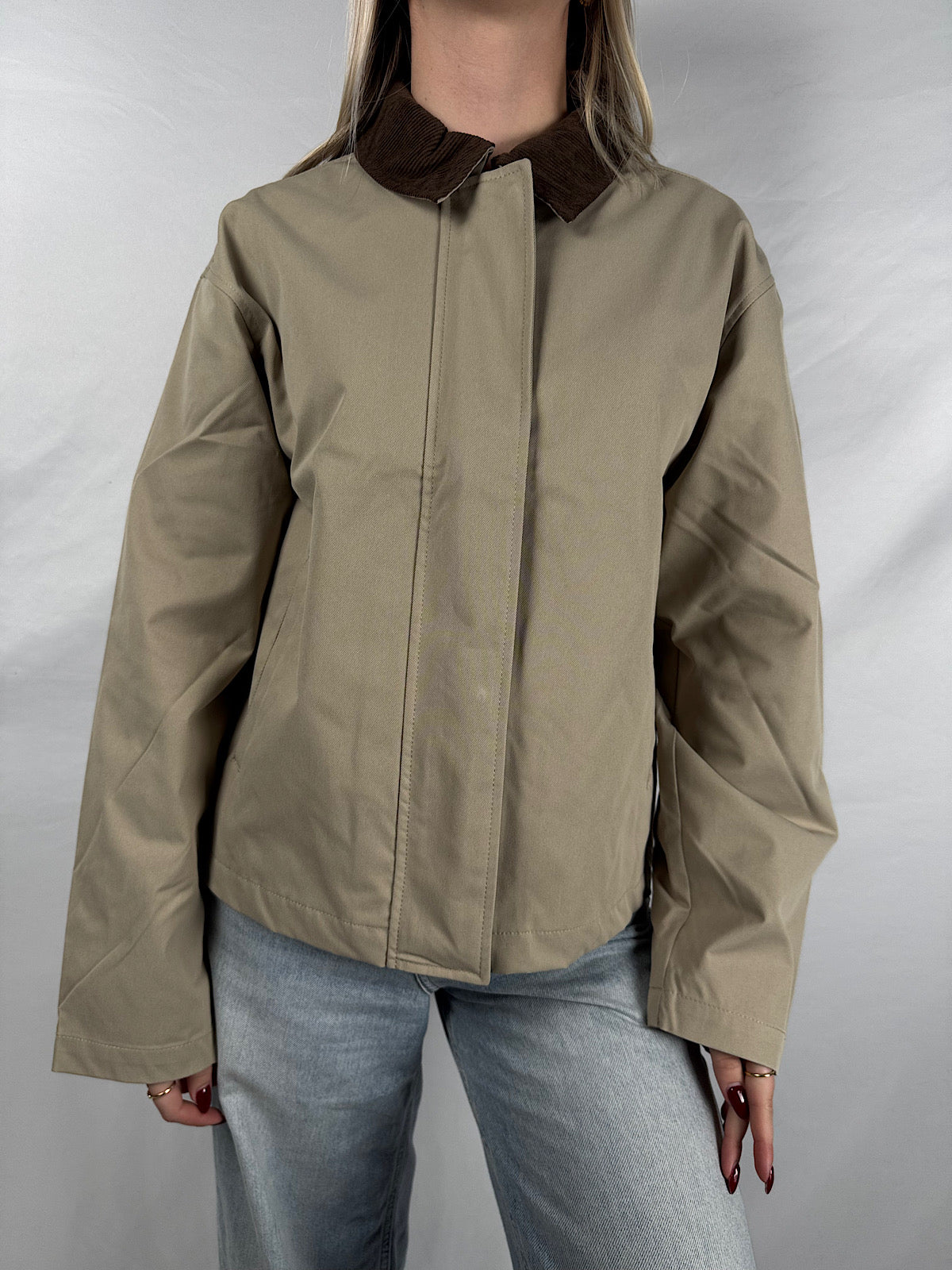 Trench con Colletto Velluto Marrone JJXX