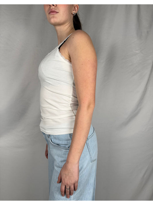 Canotta Basic Costine Dettaglio Pizzo  Armonia Bianco