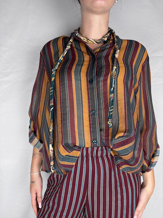 Camicia con Collana Righe "Nomad" HaveOne Bordeaux/Bottiglia/Ocra