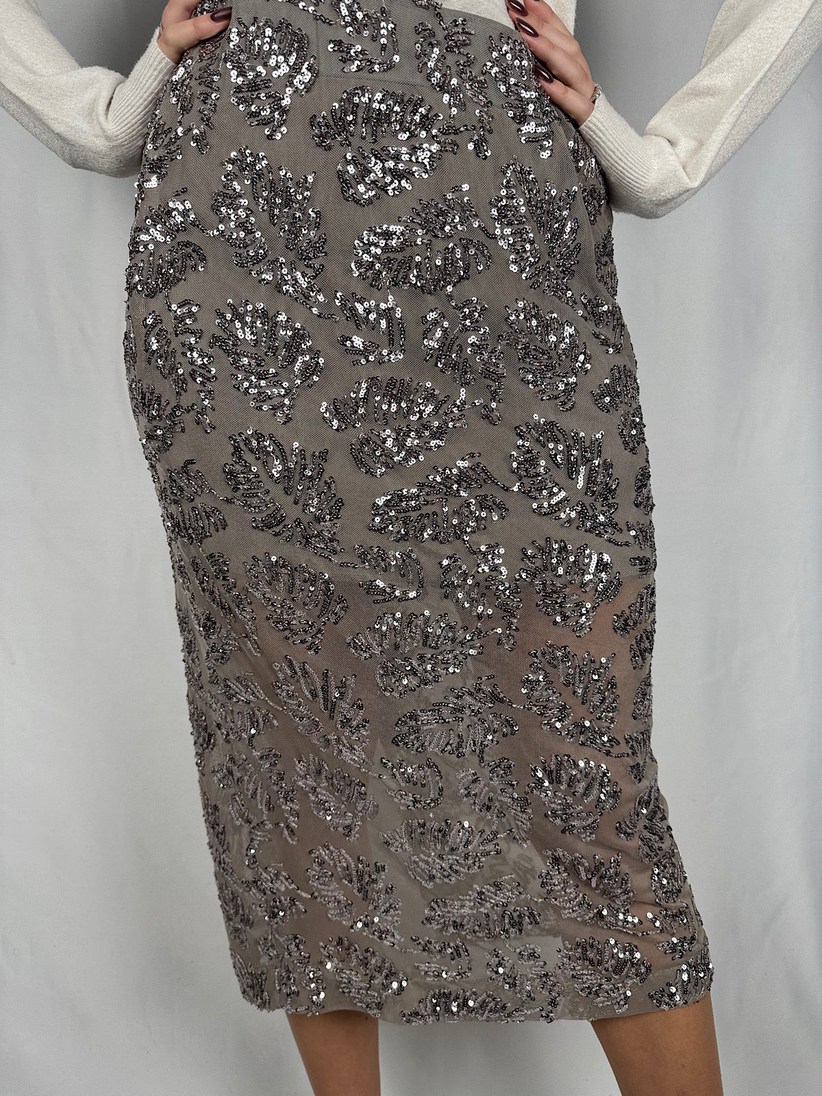 Gonna con Pailletes Grigio Tensione-In