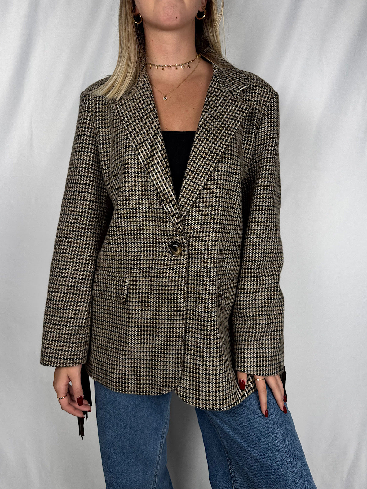 Giacca Monopetto con Frange Marrone Armonia