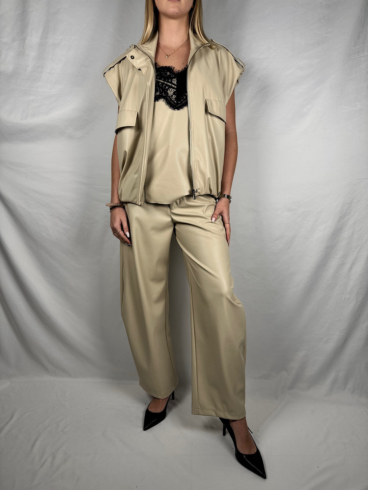 Pantalone Eco-Pelle Beige Vicolo