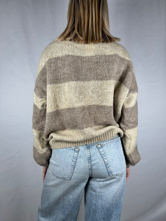 Maglia a Righe Beige e Grigio Armonia