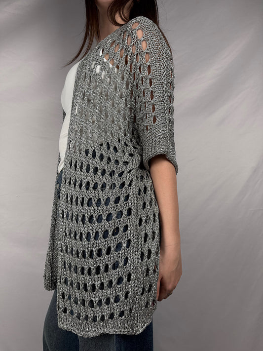 Cardigan Lungo Trafori Vicolo Silver