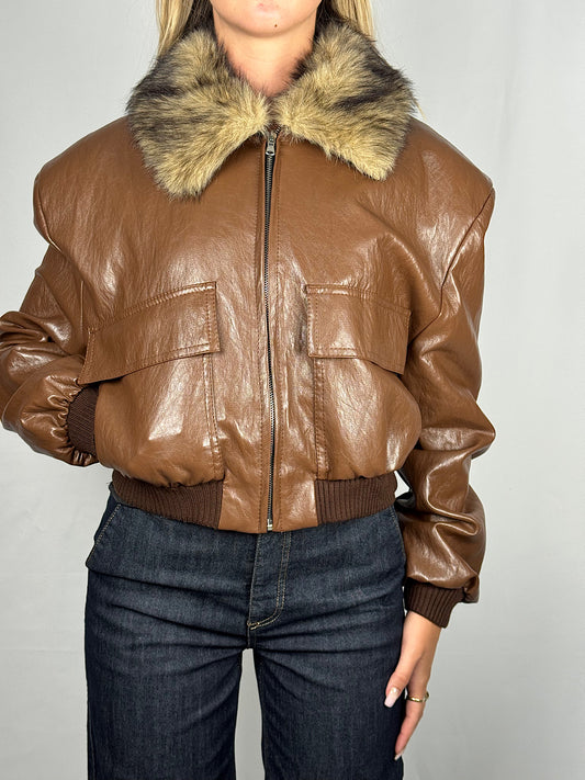 Bomber Corto Ecopelle Cognac Lumina
