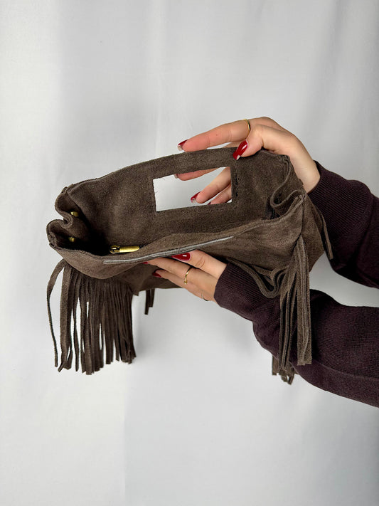 Borsa Scamosciata con Frange Testa di Moro Amronia