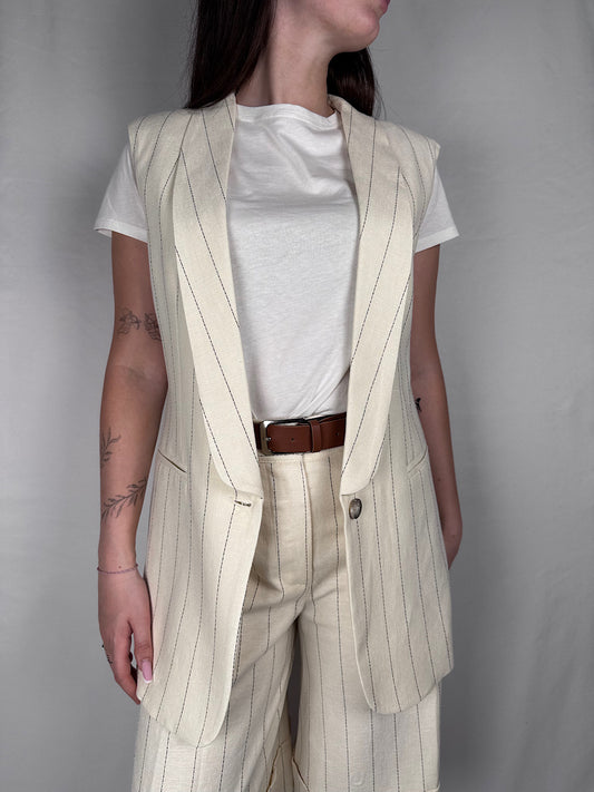 Gilet Gessato Viscosa Lino Vicolo Burro