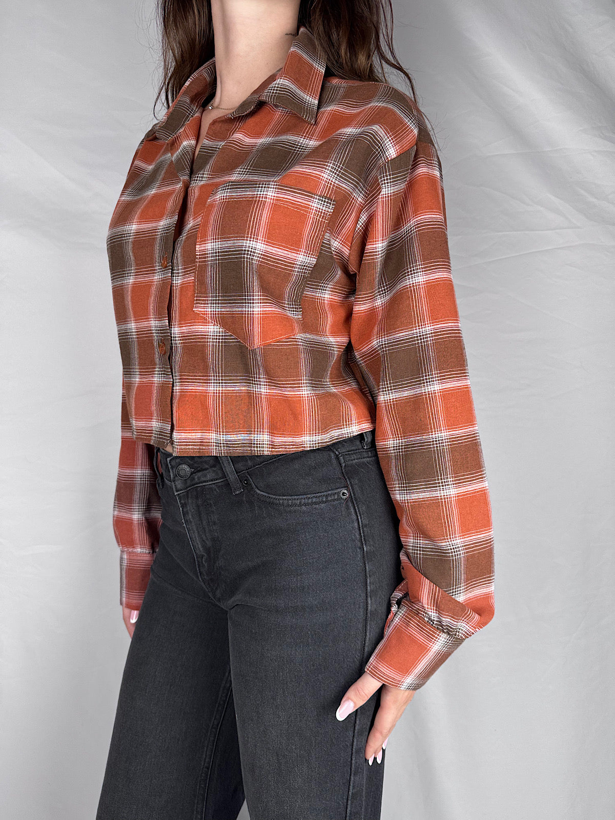 Camicia Quadri Crop Armonia Arancio/Marrone