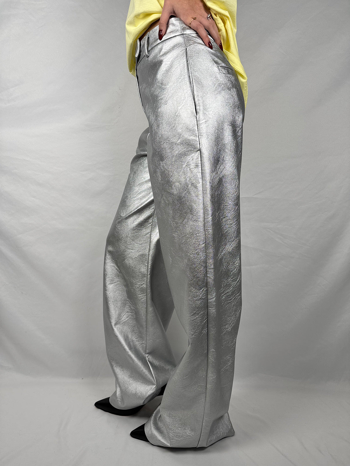 Pantaloni Eco-Pelle Argento Tensione-In