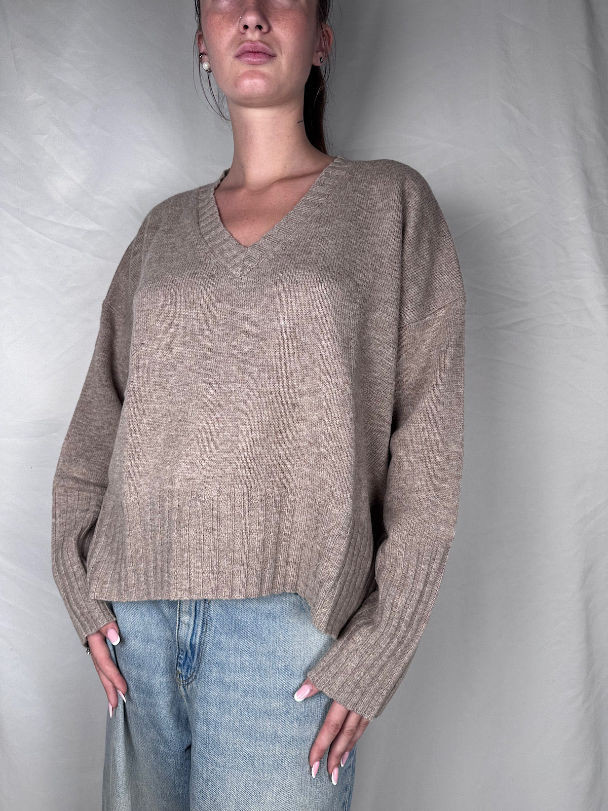 Maglia Scollo V Vicolo Beige Melange