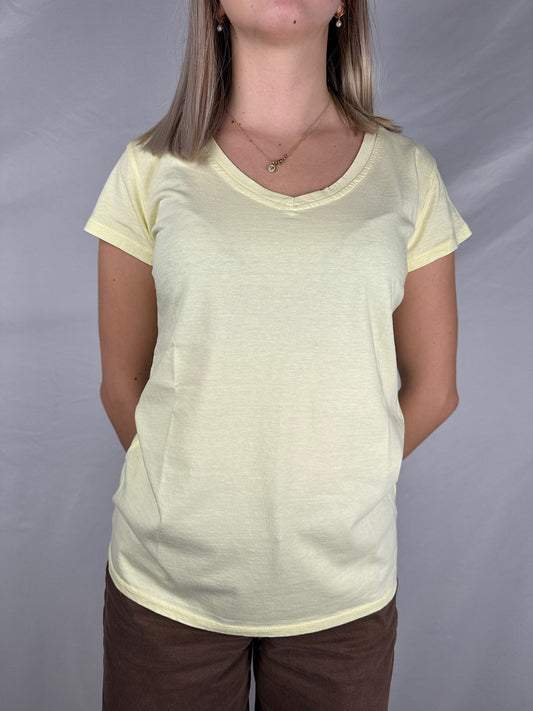 T-Shirt Basic Scollo a V Gialla Susy Mix