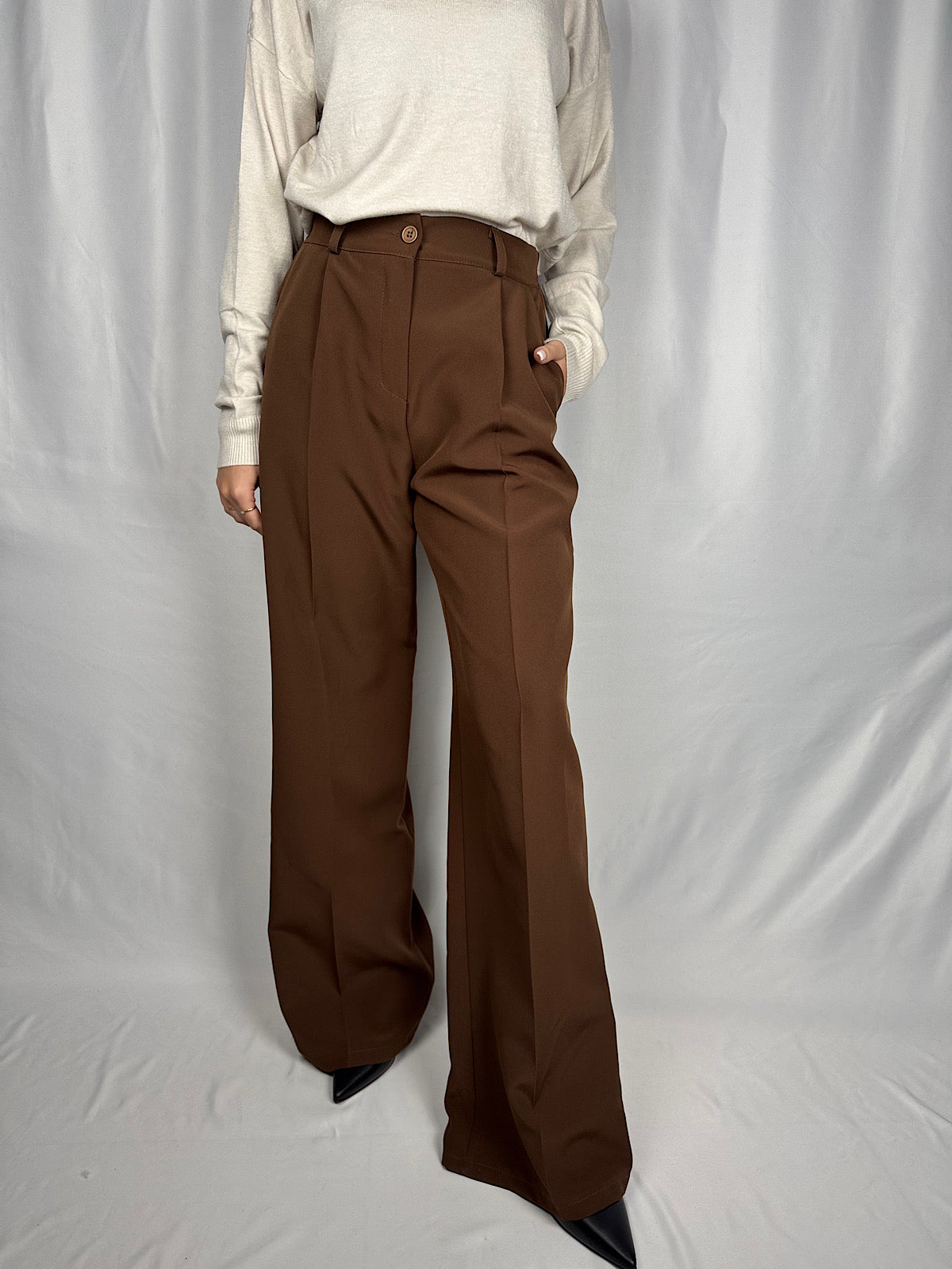 Pantalone Dritto con Elastico Armonia Tabacco
