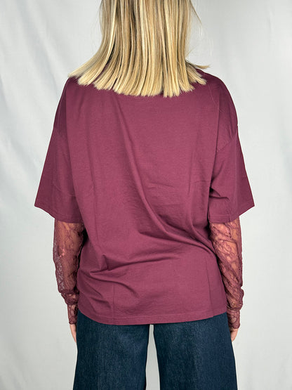 T-shirt con Maniche in Pizzo SusyMix Bordeaux