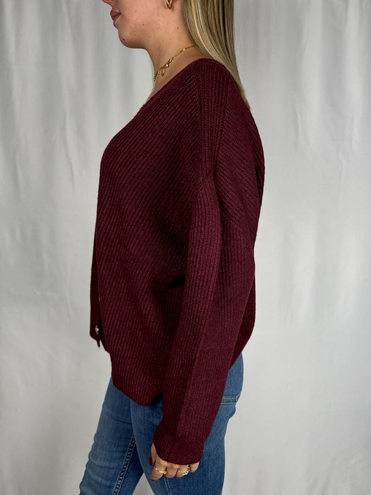 Cardigan con Bottoni Gioiello Bordeaux SusyMix