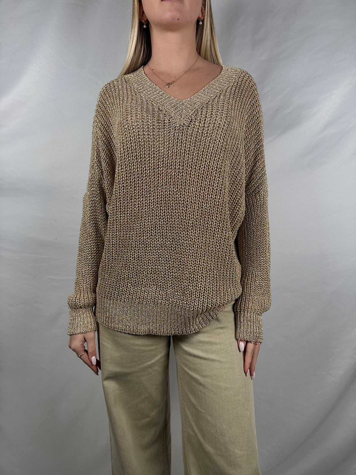 Maglia Scollo a V in Lurex Oro Susy Mix