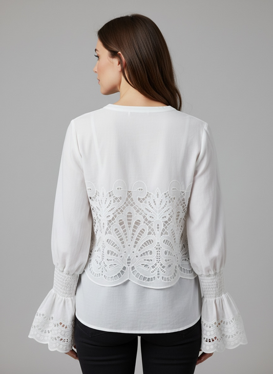 Camicia con Dettaglio Crochet Bianco Tensione-in