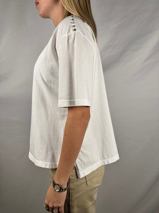 T-Shirt Bianca con Cabochon Colorati Vicolo