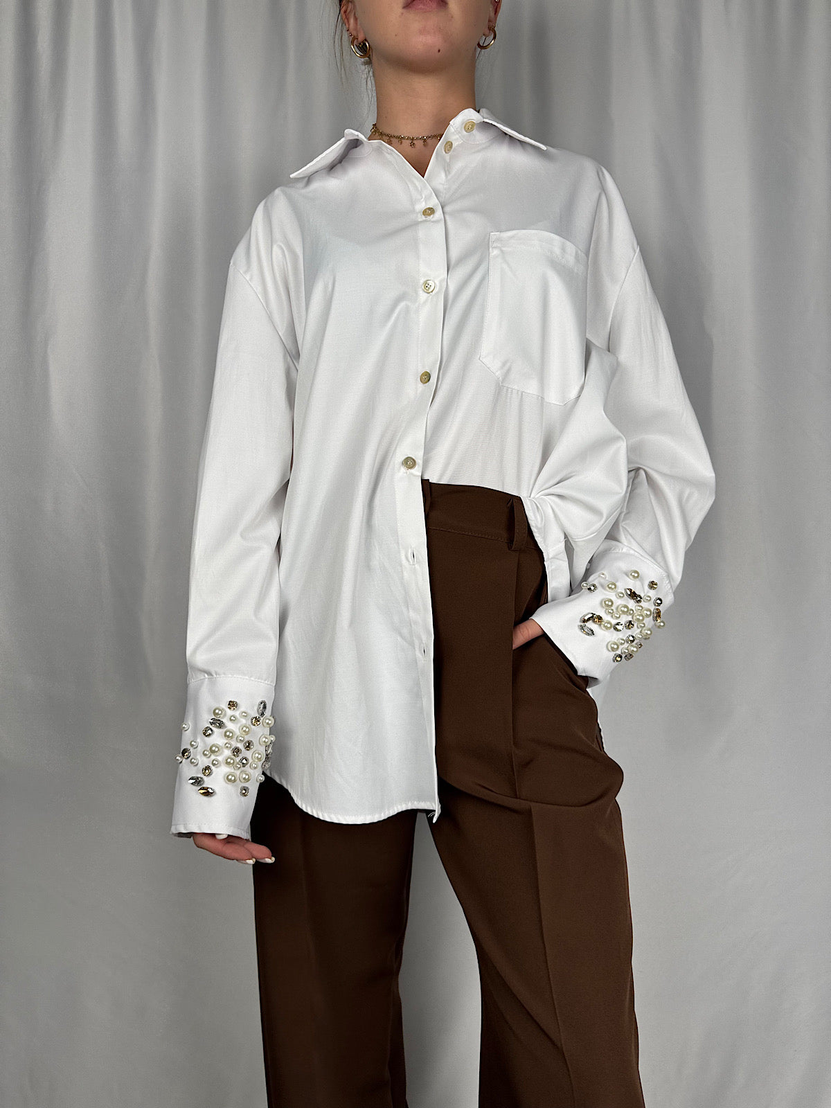 Camicia con Applicazioni Bianca Tensione-In