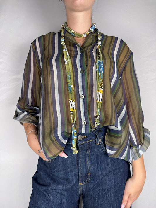 Camicia con Collana Righe "Nomad" HaveOne Verde/Blu/Panna