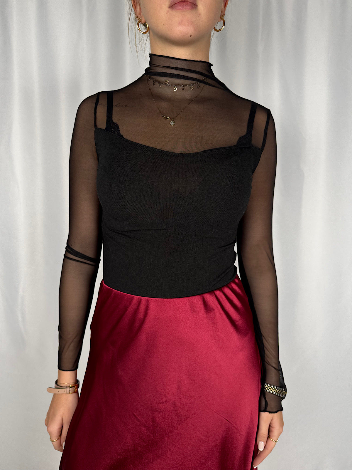 Maglia con Maniche in Tulle Nero Armonia