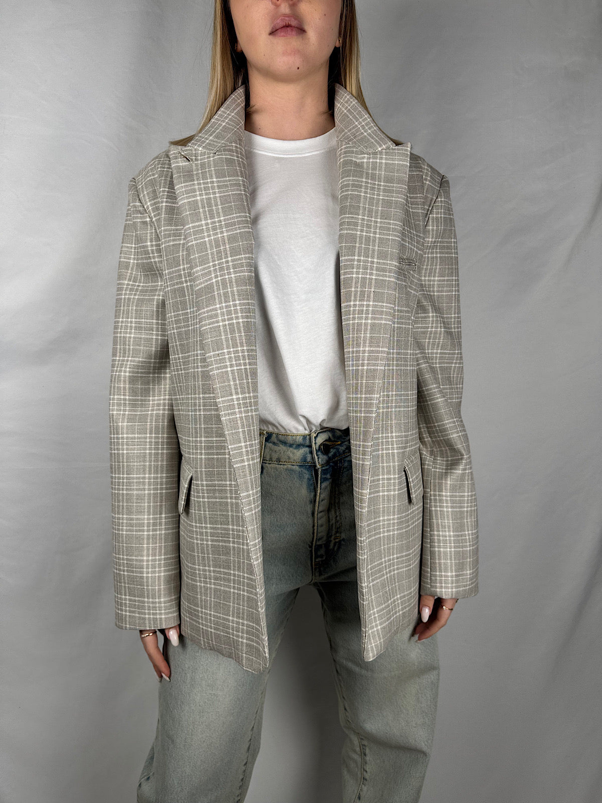 Giacca Collo Alto a Quadri Beige Vicolo