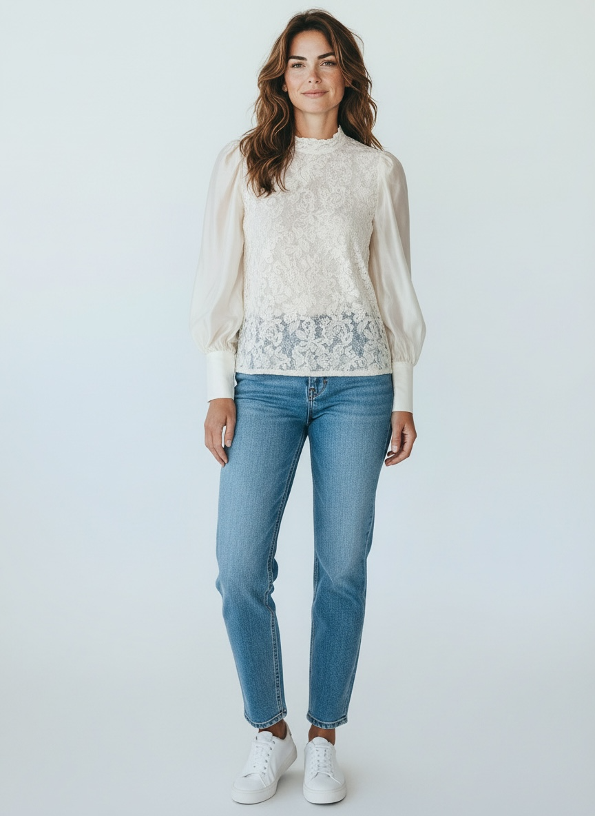 Maglia Maniche Palloncino con Pizzo Burro Vicolo
