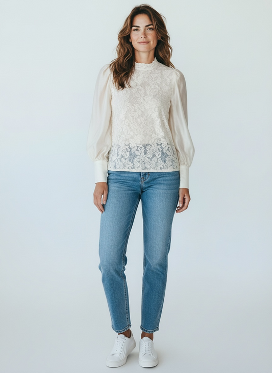 Maglia Maniche Palloncino con Pizzo Burro Vicolo