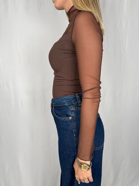 Maglia con Maniche in Tulle Marrone Armonia