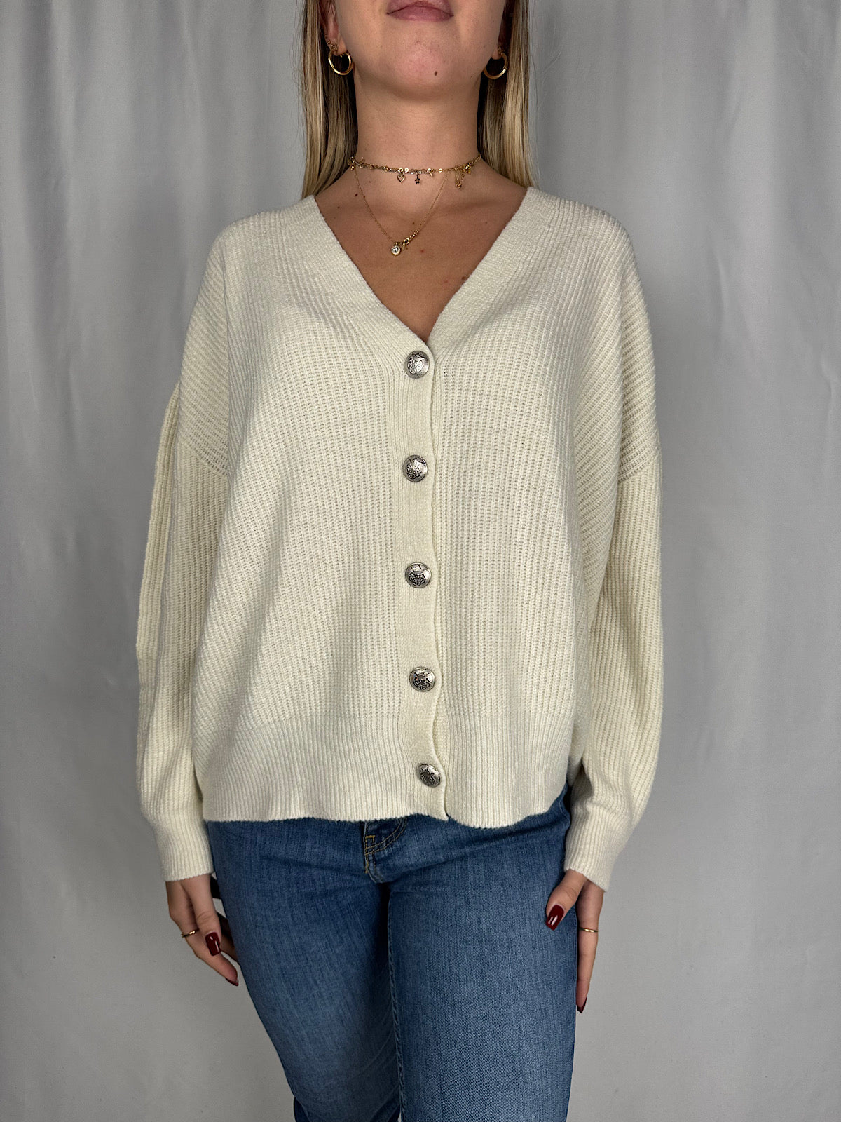 Cardigan Bottone Gioiello Crema SusyMix
