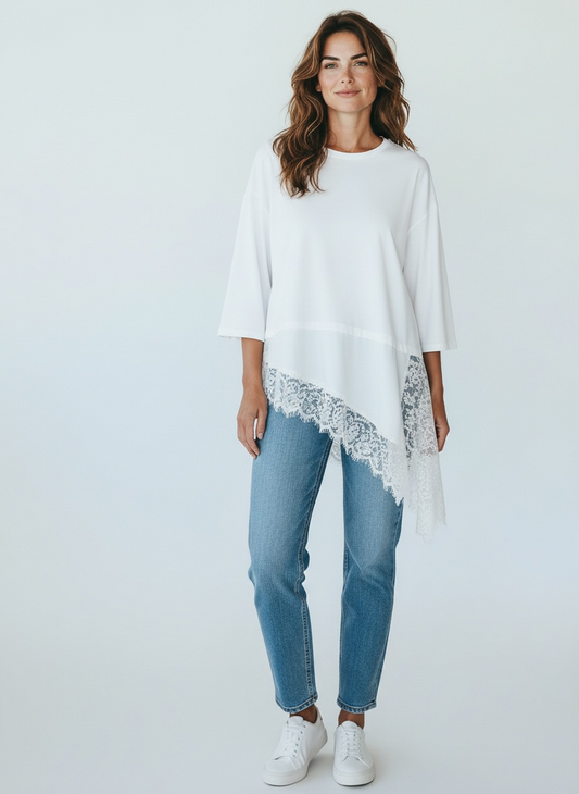 T-Shirt Latte con Pizzo Bianco Susy Mix