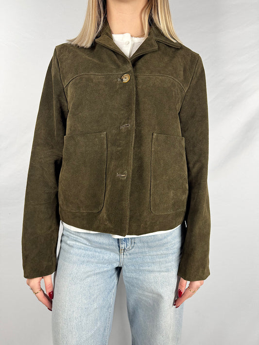 Giacca Camoscio Vera Pelle Verde Vicolo