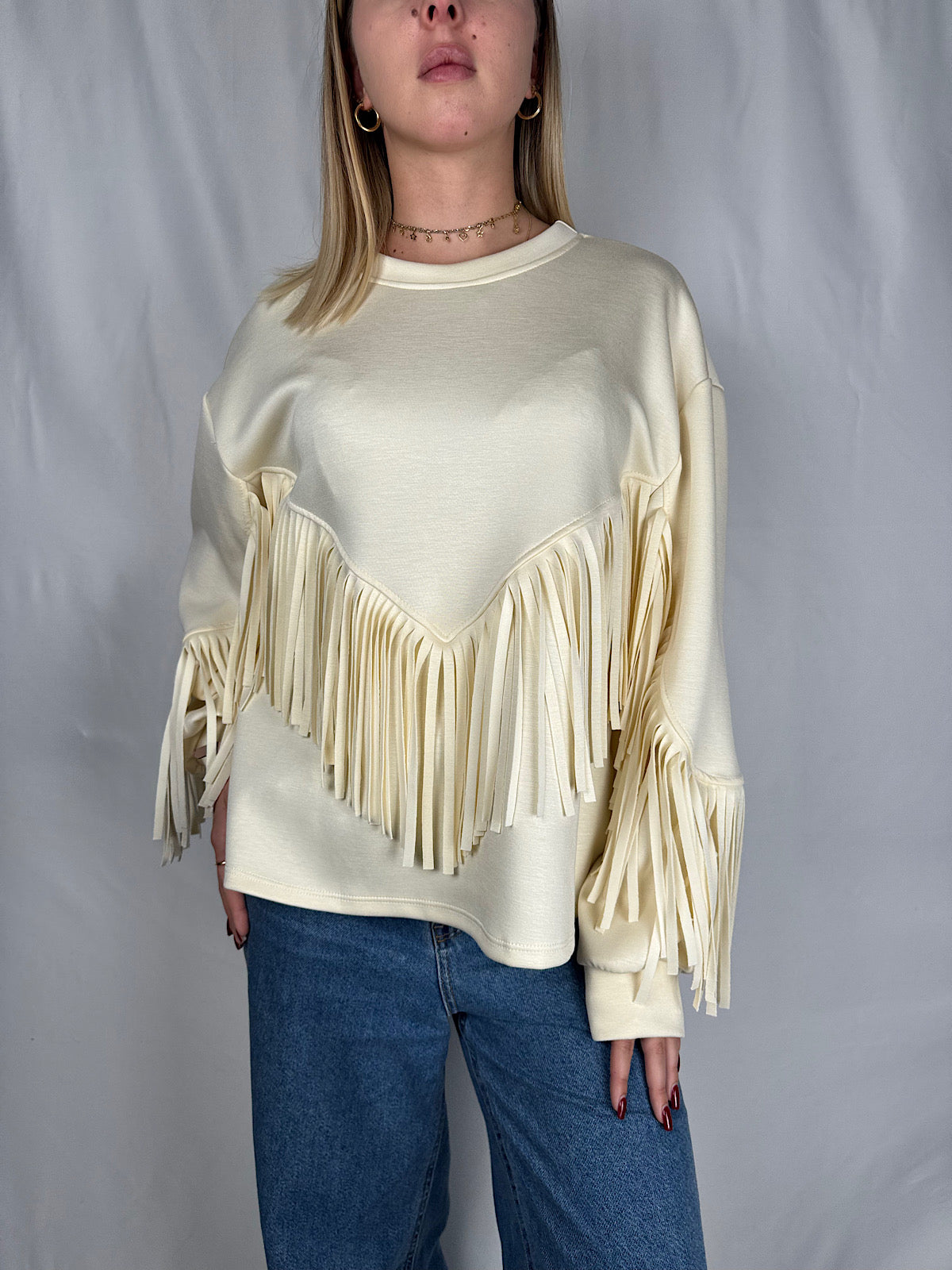 Felpa con Frange Panna Armonia