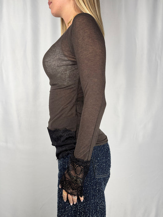 Maglia Chachemere con Pizzo Marrone Tensione-In