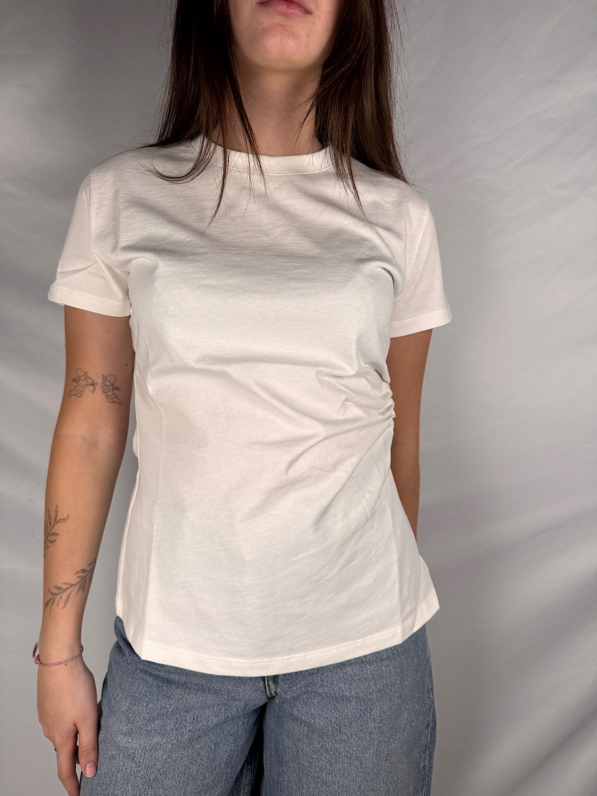 T-Shirt Mezza Manica Con Drappeggio Vicolo Bianca