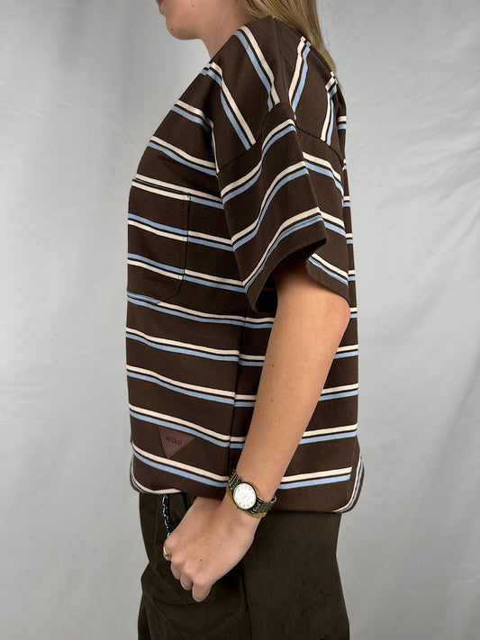 T-Shirt a Righe Celeste e Moro Vicolo