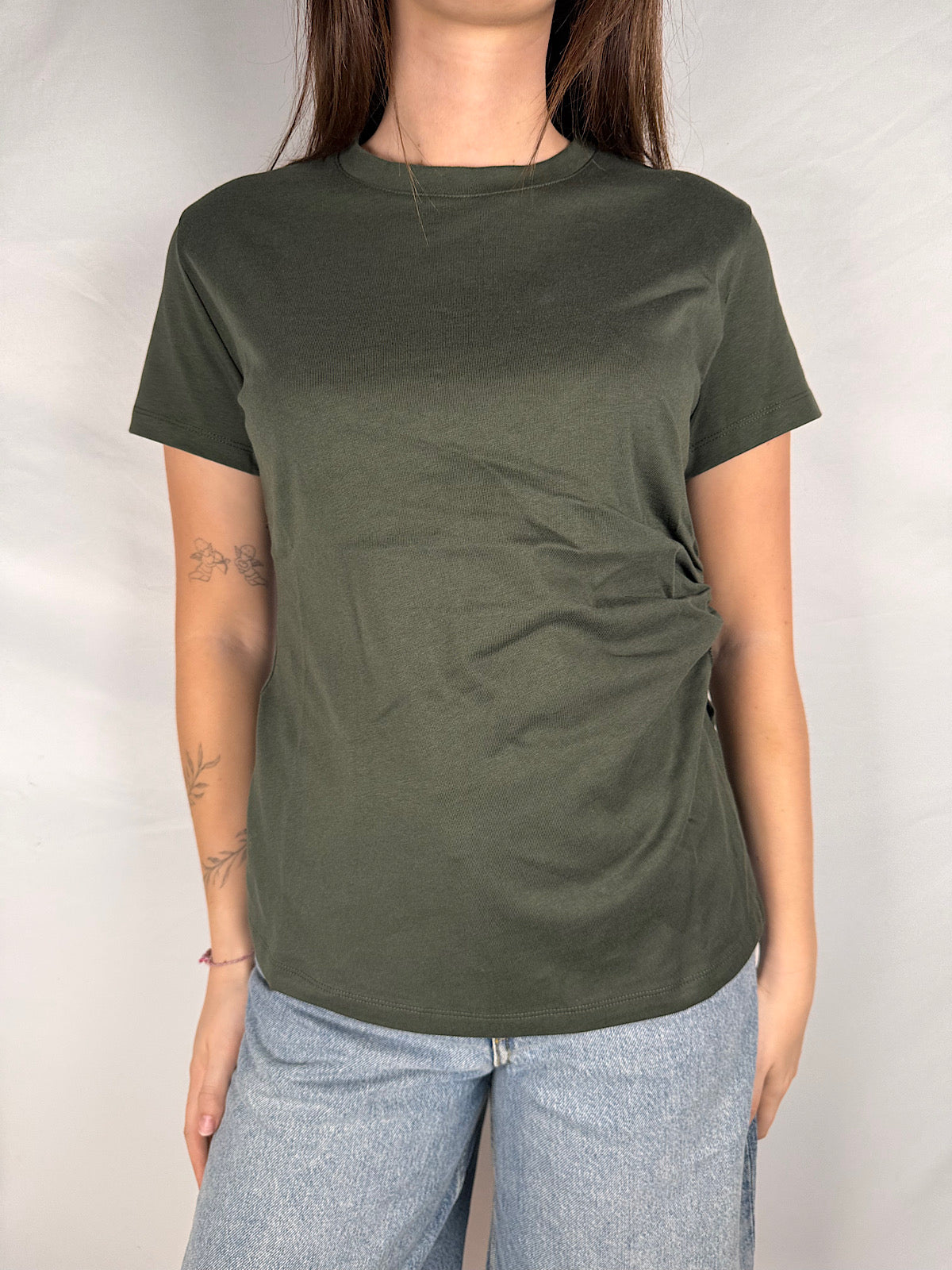 T-Shirt Mezza Manica Con Drappeggio Vicolo Verde Militare