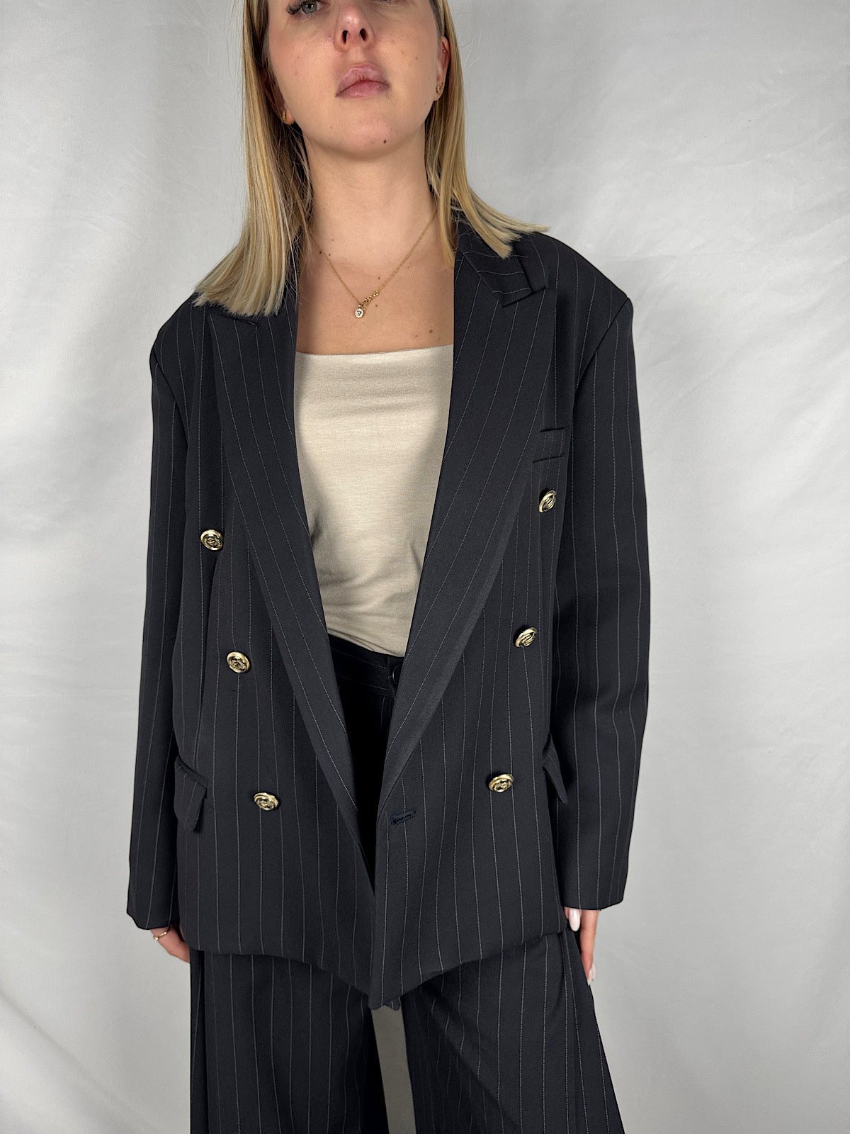 Giacca Doppiopetto Gessato Bottoni Dorati Vicolo