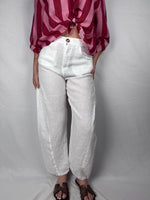 Pantalone Barrel Lino Sfrangiato Tensione In Bianco