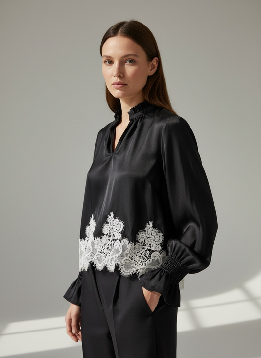 Camicia con Pizzo Crochet Susy Mix Nero